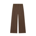 Pantaloni moderni a gamba larga in misto lana verde kaki con dettagli di cuciture verticali - XS / Marrone Scuro
