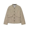 Detail of olive quilted jacket featuring wave stitching and contrast leopard print lining - XS / Light Khaki