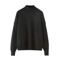 Classic loose black turtleneck knit sweater with ribbed cuffs and drop shoulder design - S / Black