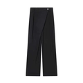 Modische schwarze weite Hose mit asymmetrischem Taillendesign und Knopfverschluss - XS / Schwarz