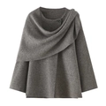Poncho in maglia grigia da donna con taglio asimmetrico e chiusura a bottone raffinata - S / Grigio