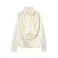 Elegante blusa de satén crema con cuello alto y gran lazo en la parte posterior - XS / Blanco Crema