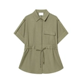 Olive green short sleeve cargo shirt with drawstring waist and shoulder epaulettes - XS / Tops