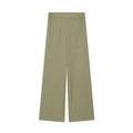 Detailed front view of olive green high-waisted wide-leg trousers with elastic waistband - XS / Pants