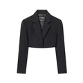 Classic black cropped blazer with notched lapel and chest pocket shown in a flat lay view - XS / Black Top