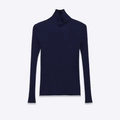 Klassischer dunkelblauer Rollkragenpullover mit vertikaler Rippenstruktur und enger Passform - S / Marineblau