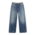 Retro-blaue verwaschene Wide-Leg-Jeans mit hoher Taille und asymmetrischem Taillendetail - XS / Blau