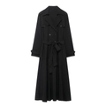 Classic black double-breasted trench coat with waist belt and wide lapels for women - S / Black