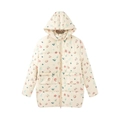 Women's cream hooded winter coat with colorful fruit and floral prints and large pockets - S / Light Beige with Floral
