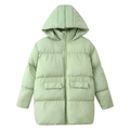 Women's light green hooded puffer jacket featuring a quilted design and large pockets - S / Light Green