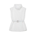 Gilet da donna in ecopelliccia bianca con collo alto e cintura in pelle coordinata - Bianco