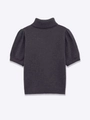 Slim fit dark grey knit top with high neck and puffed short sleeves for women - S / Dark Gray