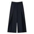 Pantalon large pour femme avec pli croisé élégant et tissu bleu marine à fines rayures - Pantalon à Rayures Bleu Foncé