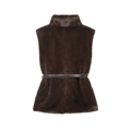 Gilet in pelliccia sintetica marrone scuro da donna con collo alto e cintura sottile - Taglia S / Caffè