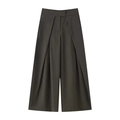 Pantaloni da donna a vita alta con gamba larga in verde grigio scuro e pieghe profonde - XS / Verde Oliva Grigio