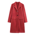Cappotto midi minimalista in finta pelle scamosciata rosso scuro con colletto a revers - XS / Rosso