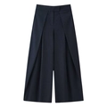 Dettaglio dei pantaloni a gamba larga blu navy a righe con pieghe a vita alta - XS / Gessato Blu Notte