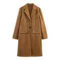 Cappotto lungo classico in pelle scamosciata marrone con revers e bottoni - XS / Marrone Scuro