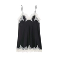 Robe caraco élégante en satin noir avec bordure en dentelle de cils blanche - XS / Noir