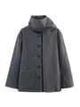 Detail of dark grey wool blend coat featuring scarf neckline and large button closure - S / Gray