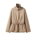 Chaqueta parka corta color caqui para mujer con cintura ajustable y cuello alto moderno - XS / Caqui