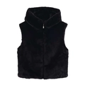 Chic black faux fur vest with high stand collar and metallic front zipper closure - XS / Black