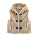 Fleeceweste mit Kapuze für Kinder, weiches Kunstfell und elegante Knebelverschlüsse - XS / Khaki