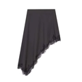 Elegante falda negra asimétrica con delicado ribete de encaje de pestañas en fondo blanco - XS / Negro