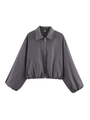 Detail of dark grey cropped jacket featuring elastic cuffs and smooth zipper closure - S / Tops / Dark Gray