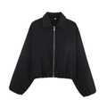 Detailansicht der schwarzen Kurzjacke mit Reißverschluss und elastischem Bund und Saum - S / Schwarz