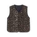 Damen Steppweste mit Leopardenmuster, V-Ausschnitt und praktischer Knopfleiste - S / Wendbar Leopard & Schwarz