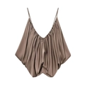 Detailansicht des champagnerfarbenen Satin-Tops mit drapiertem V-Ausschnitt und Seidenglanz - XS / Champagnerbraun