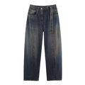 Vaqueros de mezclilla azul oscuro retro de talle alto y pierna ancha con cinturón - XS / Azul noche