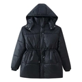 Parka trapuntato nero da donna con cappuccio e vita regolabile con coulisse per l'inverno - S / Nero
