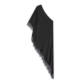 Eleganter schwarzer Ein-Schulter-Spitzenschal mit feinem Blumenrand und seidigem Stoff - XS / Schwarz