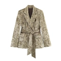 Chaqueta blazer de terciopelo metalizado para mujer con lazo de cintura en verde salvia - XS / Parte Superior del Blazer