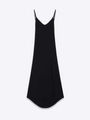 Detail of a black maxi slip dress with deep V-neckline and ultra-thin spaghetti straps - S / Black