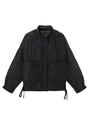 Women's black quilted hooded jacket with wavy stitching and adjustable drawstring - XS / Black