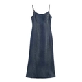 Vestido midi de mezclilla azul oscuro ajustado con tirantes finos y costuras - XS / Azul oscuro
