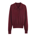 Polo en tricot bordeaux à manches longues avec col rabattu et patte de boutonnage - S / Bordeaux