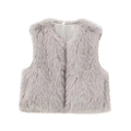 Women's faux fur vest in light grey with plush texture and sleeveless V-neck design - Gray