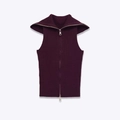 Slim fit burgundy knit vest with double zipper and wide collar on white background - S / Burgundy