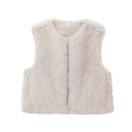 Detail of soft faux fur vest featuring smooth light grey plush texture and inner lining - Off White