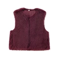Women's short faux fur vest in deep purple, autumn winter sleeveless fluffy jacket - Burgundy