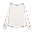 Elegante blusa de satén blanco con hombros descubiertos, vivos negros y botones metálicos - XS / Blanco