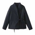 Dunkelblaue Damenjacke im Kimono-Stil mit Gürtel und elastischen Ärmelbündchen - XS / Schwarz