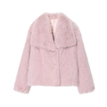 Veste à la mode en fausse fourrure rose clair avec large revers et texture douce - Rose