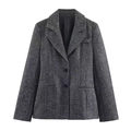 Women's dark grey herringbone tweed blazer jacket with lapel collar and buttons - XS / Blazer Top
