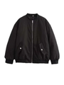 Détail du bomber noir oversize avec poches à boutons argentés et finitions côtelées - S / Noir