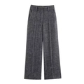Women's dark gray herringbone high-waisted wide-leg trousers with front pleat detail - XS / Suit Trousers